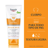 ▶ Eucerin Protector Solar Corporal Gel Cremal Oil Control FPS50 200ml Toque Seco, Rápida absorción sin sensación grasosa ni pegajosa, ideal para toda la familia. Resistente al agua y al sudor