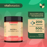Biotina Pura + Colageno Hidrolizado con 200 capsulas [6 meses]. VitalBotanics. Biotina. Suplemento Multivitaminico Con Biotina Colageno y Vitamina C para Hombre y Mujer. Vitaminas.