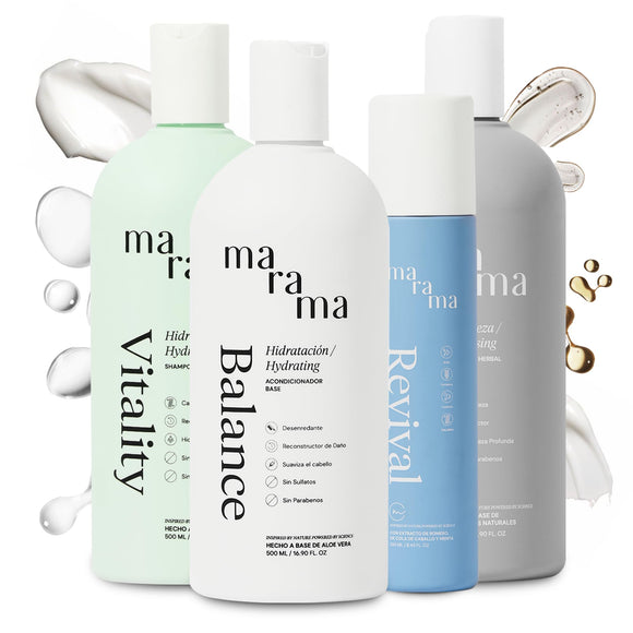 MARAMA | Essential Kit | 2 Shampoo sin Parabenos + Acondicionador sin Parabenos + Reconstructor Capilar | Tratamiento para Cabello Maltratado - Aloe Vera | Anti Frizz Cabello