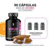 Multivitamínico para Mujer Mayor de 40 años con 90 Cápsulas. Ingredientes naturales: Colágeno, Inositol, Maca, Probioticos. Womens Mult Mature B Life.