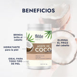▶ HEBBE  - Aceite de Coco 1kg | Hidratante Profundo | Combate Sequedad y Descamación | Potencia Brillo Cabello | Reparador Natural de Puntas Abiertas | Estimula Crecimiento Saludable del Cabello.