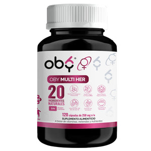 OBY Vitaminas para Mujer, 120 caps | Colageno Hidrolizado, Biotina, Acido Folico y Vitaminas | Multivitaminico mujer 20 Ingredientes naturales (2 meses)