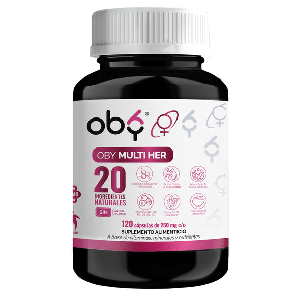 OBY Vitaminas para Mujer, 120 caps | Colageno Hidrolizado, Biotina, Acido Folico y Vitaminas | Multivitaminico mujer 20 Ingredientes naturales (2 meses)
