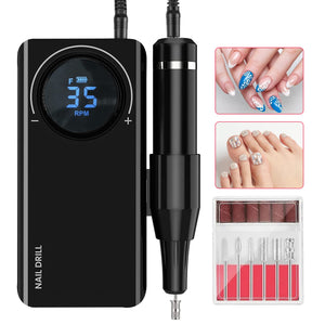 Pulidor de Uñas, 35000 rpm Máquina Taladro de Uñas, Kit de Lima de Uñas Eléctrico con 6 Tipos Cabezales de Lijado Portátil, Velocidad Ajustable,Torno Portátil para Uñas Profesional Manicura y Pedicura