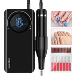 Pulidor de Uñas, 35000 rpm Máquina Taladro de Uñas, Kit de Lima de Uñas Eléctrico con 6 Tipos Cabezales de Lijado Portátil, Velocidad Ajustable,Torno Portátil para Uñas Profesional Manicura y Pedicura