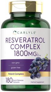 Carlyle Resveratrol 1800mg 180 Capsulas sin OMG y sin gluten Complejo potente