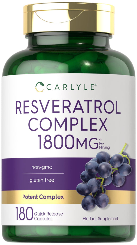 Carlyle Resveratrol 1800mg 180 Capsulas sin OMG y sin gluten Complejo potente