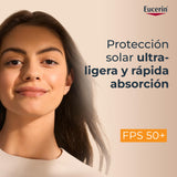 ▶Eucerin Sun Face Hydro-Fluid Protector Solar Facial Ultra-Ligero SPF 50+ 50ml Textura ligera, refrescante y de secado rápido. No deja el rostro brilloso.