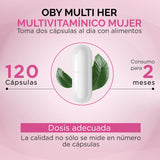 OBY Vitaminas para Mujer, 120 caps | Colageno Hidrolizado, Biotina, Acido Folico y Vitaminas | Multivitaminico mujer 20 Ingredientes naturales (2 meses)