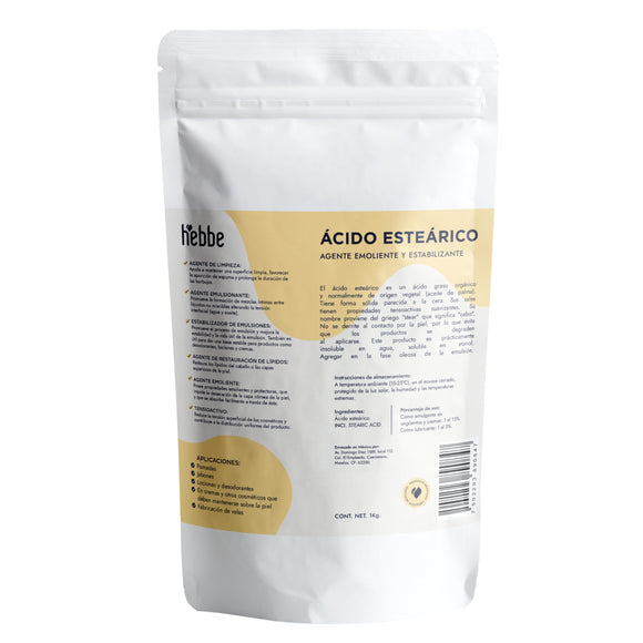 Hebbe - Ácido Esteárico Puro, Emulsionante y Espesante para Cosméticos, 1000 g
