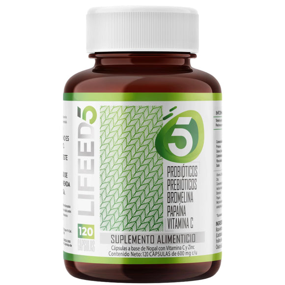 LIFEED Probióticos 50 Billones con Enzimas Digestivas, Inulina de Agave y Fibra Natural | Suplemento con Vitamina C, Zinc y Lactobacilos | 120 Cápsulas de Probioticos y Prebioticos, Tomar 1 al Día