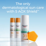 ▶ Eucerin - Loción de protección solar facial Sun Oil Control SPF 50 con minerales que absorben el aceite, botella de 2.5 onzas líquidas