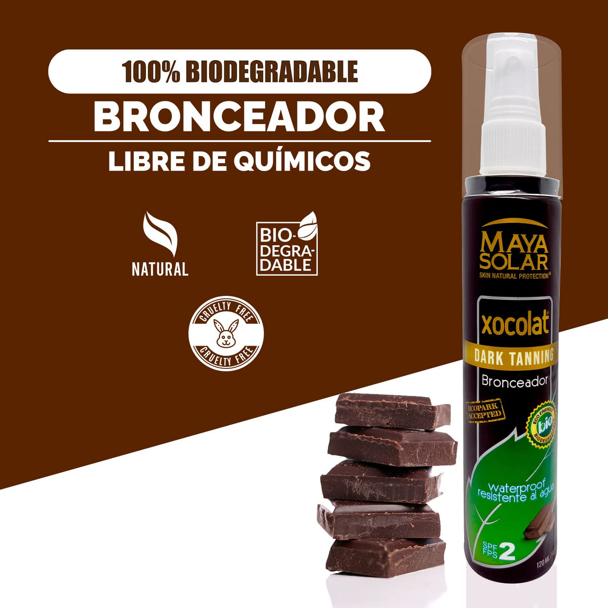 Maya Solar, Aceite Bronceador Xocolat FPS 2 Hidratante, 100% Biodegr ...