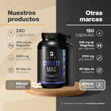 Citrato de Magnesio Puro | 2400 mg por porción de 240 caps. Alta absorción. Ingredientes Naturales. Citrate Mag. B Life.