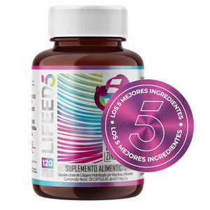 LIFEED Biotina, Colageno Hidrolizado Puro, Vitamina E, Vitamina B5 y Zinc | Suplemento Multivitaminico Mujer y Hombre | Cabello, Piel y Uñas | Sin Gluten | Hair, Skin and Nails | 120 Cápsulas | Vitaminas para el Cabello