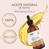 ▶ HEBBE  - Aceite de Ricino 50 ml. 100% Puro, Hidratante y Antiinflamatorio, Ideal para Piel y Cabello