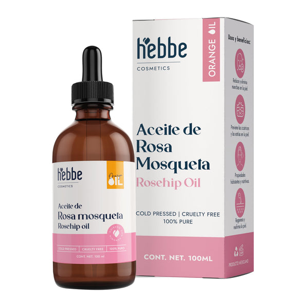 ▶ HEBBE  - Aceite de rosa mosqueta 100 ml | Previene cicatrices y estrías de la piel | Regenera y reafirma la piel | Reduce y elimina manchas | Estimula la circulación sanguínea | Util para masajes faciales | Contenido: 100 ml