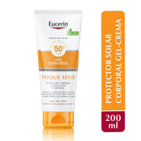 ▶ Eucerin Protector Solar Corporal Gel Cremal Oil Control FPS50 200ml Toque Seco, Rápida absorción sin sensación grasosa ni pegajosa, ideal para toda la familia. Resistente al agua y al sudor