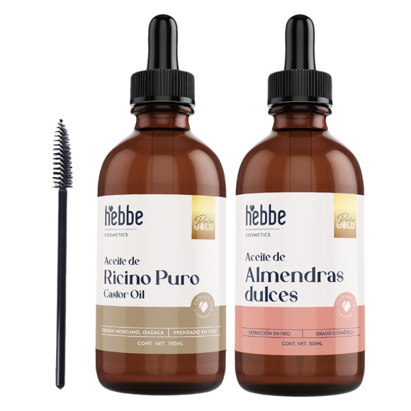 ▶ HEBBE  - Kit Aceite de Ricino y Almendras 100ml | Estimula Crecimiento Capilar | Refuerza Pestañas y Cejas | Suaviza Labios | Revitaliza Manos Resecas | Protección Antioxidante y Vitamínica.