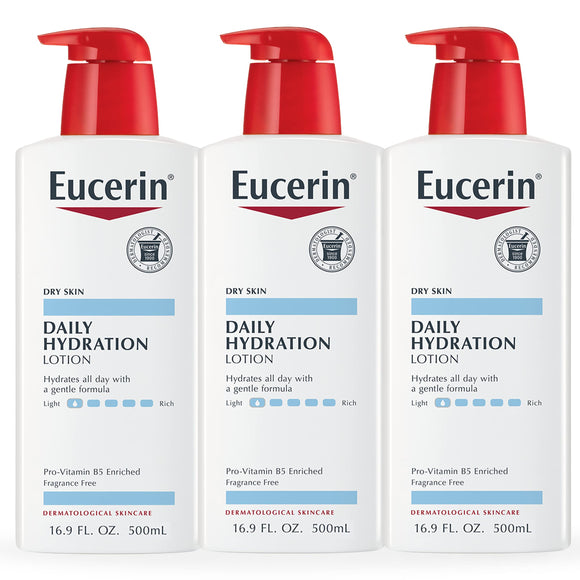 ▶ Eucerin Daily Hydration Moisturizing Lotion, Fragrance Free, 16.9 Oz, Pack of 3