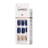 KISS ImPRESS Manicura a presión, kit de uñas, tecnología PureFit, uñas cortas de presión, cuadradas, impecables, incluye almohadilla de preparación, mini lima, barra de cutículas y 30 uñas falsas