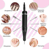 Pulidor de Uñas, 35000 rpm Máquina Taladro de Uñas, Kit de Lima de Uñas Eléctrico con 6 Tipos Cabezales de Lijado Portátil, Velocidad Ajustable,Torno Portátil para Uñas Profesional Manicura y Pedicura