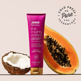 ▶ RAW SUGAR  Mighty Cream, Crema Acondicionadora Sin Enjuague, Anti-Frizz, Alisa las Puntas, con Provitamina B, Coco, Papaya y Karité, Prensado en Frío, Vegana, Libre de Sulfatos y Parabenos, 147 ml