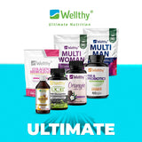 Wellthy Multivitamínico Premium para Mujer 60 Cápsulas 1150mg c/u. 26 Vitaminas y Minerales, Solo 1 Cápsula al Día, Bottle Free.