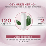 Oby Vitaminas para Mujer +40 | Isoflavonas, Maca, Myo inositol, Colageno Hidrolizado, Onagra, Ñame, Calcio, Hierro, Zinc | Multivitamico Mujer 120 capsulas | 18 nutrientes naturales especializados