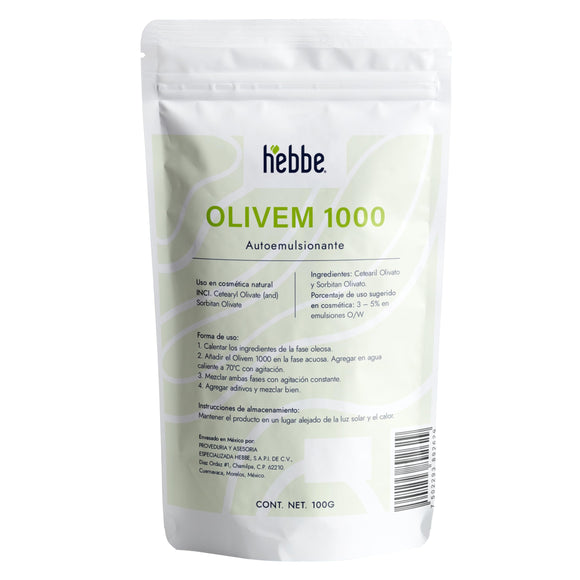 ▶ HEBBE  - Olivem 1000 100 g | Autoemulsionante vegetal | Emulsionante cosmetico o/w | Aporta un efecto extra hidratante | No deja sensación de grasa | Emulsiones suaves y sedosas | Contenido: 100 g