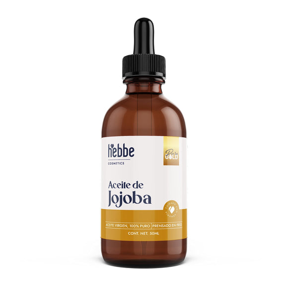 ▶ HEBBE - ACEITE DE JOJOBA | Fortalece Cabello Quebradizo | Hidrata Piel Mixta o Grasa | Propiedades Acondicionadoras | 50 ml | Regula Producción de Sebo | Orgánico y Sin Sulfatos | Perfecto para Masajes Corporales