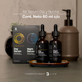 ▶ B Life  Kit de Sérum de Día y Noche para Rostro de 60 ml C/U con 96% de Ingredientes Naturales. Adicionado con Vitamina C y Ácido Hialurónico. Skincare Antiarrugas. Kit Serum B Life.