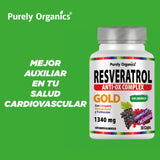 Suplemento Antioxidante 1340mg | Resveratrol + Polifenoles, Betacaroteno, Licopeno y Vitamina C | Anti Ox complex | Purely Organics | Resveratrol Gold | Cápsulas Veganas | (1 Unidad de 30 cápsulas).