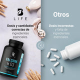 Calcio y Vitamina D3 concentración de 1500 mg de Carbonato de Calcio (equivalente a 600 mg de Calcio). Ingredientes Naturales en 180 Cápsulas. Calcium & D3 B Life