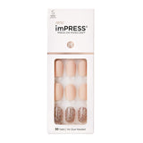 KISS ImPRESS Manicura a presión, kit de uñas, tecnología PureFit, uñas cortas de presión, cuadradas, impecables, incluye almohadilla de preparación, mini lima, barra de cutículas y 30 uñas falsas
