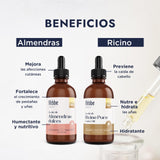 ▶ HEBBE  - Kit Aceite de Ricino y Almendras 100ml | Estimula Crecimiento Capilar | Refuerza Pestañas y Cejas | Suaviza Labios | Revitaliza Manos Resecas | Protección Antioxidante y Vitamínica.