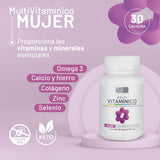 Vitaminas para Mujer - Multivitaminico Mujer - Compuesto con Omega 3, Vitaminas B C D, Colágeno y más - 30 Cápsulas 1 Mes de Suministro - Sin azucar Sin Gluten - ZeroNovo