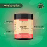 Biotina Pura + Colageno Hidrolizado con 200 capsulas [6 meses]. VitalBotanics. Biotina. Suplemento Multivitaminico Con Biotina Colageno y Vitamina C para Hombre y Mujer. Vitaminas.