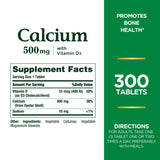Nature's Bounty Calcium and Vitamin D3 Mineral Supplement, Supports Bone Strength and Health, 500mg, 300 Tablets