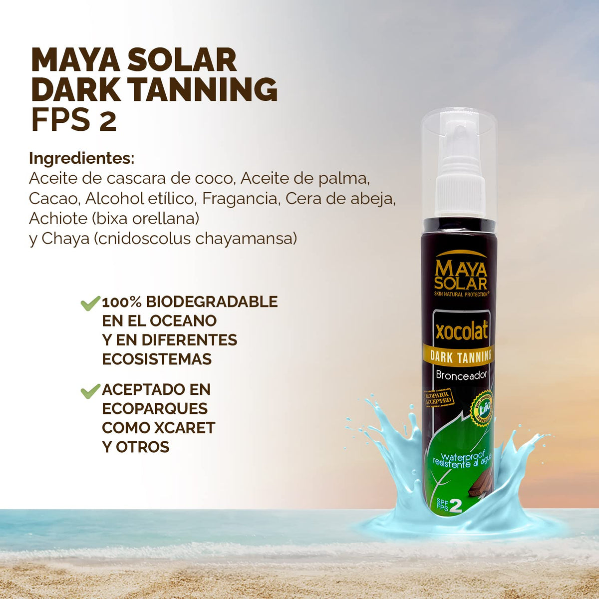 Maya Solar, Aceite Bronceador Xocolat FPS 2 Hidratante, 100% Biodegr ...
