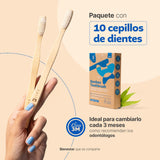 ▶ B Life   Cepillos De Dientes De Bambú | Kit Con 10 Piezas | Cerdas Medias | Cepillos Para Adultos.