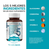 LIFEED 30 Cápsulas de Glucosamina y Condroitina | Colageno Hidrolizado, Calcio y Vitamina D | Suplementos Alimenticios con Vitamina para Articulaciones, Multivitaminico Hombre y Mujer Joint Support