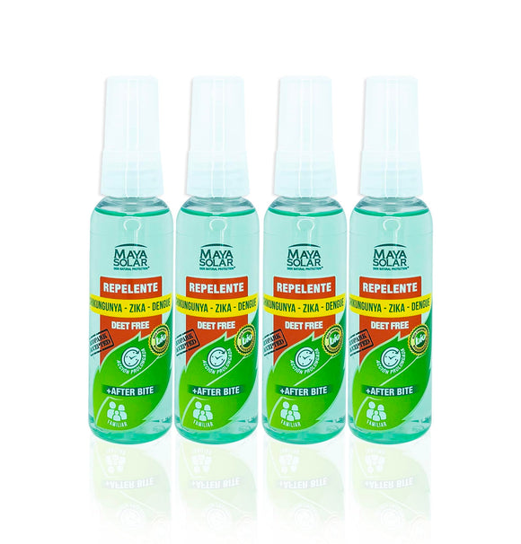 Maya Solar Kit de Repelente De Mosquitos de Ingredientes Naturales. Pack 3 Pz+1. Protege y Cuida Tu Piel Con Formula After Bite Spray. Protege y Alivia el Dolor y Comezon de Picaduras previas.4 pz de 60 ml (240 ml)