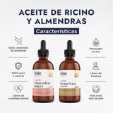 ▶ HEBBE  - Kit Aceite de Ricino y Almendras 100ml | Estimula Crecimiento Capilar | Refuerza Pestañas y Cejas | Suaviza Labios | Revitaliza Manos Resecas | Protección Antioxidante y Vitamínica.