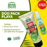 Maya Solar Duo pack Playa: Bloqueador para toda la Familia (204 ml) con Repelente Premium con Formula Afterbite (60 ml). Ingredientes Naturales & Minerales. Resistente al Agua y al Sudor. | Protección total para playa, excursiones y aire libre
