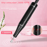 Pulidor de Uñas, 35000 rpm Máquina Taladro de Uñas, Kit de Lima de Uñas Eléctrico con 6 Tipos Cabezales de Lijado Portátil, Velocidad Ajustable,Torno Portátil para Uñas Profesional Manicura y Pedicura