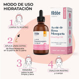 ▶ HEBBE  - Aceite de rosa mosqueta 100 ml | Previene cicatrices y estrías de la piel | Regenera y reafirma la piel | Reduce y elimina manchas | Estimula la circulación sanguínea | Util para masajes faciales | Contenido: 100 ml