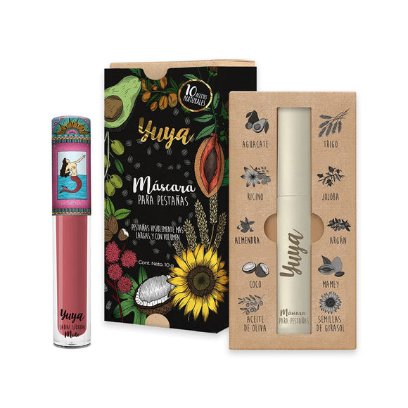 ▶ Republic Cosmetics - Set máscara 10 aceites + Labial La sirena - Set de maquillaje - Voluminizador y alargador