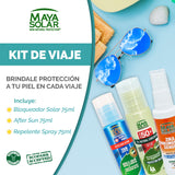 Maya Solar Kit de Bloqueador Solar fps 50+ en Crema, Crema para Despues de Asolearse (AfterSun) y Repelente. Ideal para Viajes en Cabina de Avion.