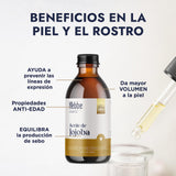 ▶ HEBBE  - ACEITE DE JOJOBA | Fortalece Cabello Quebradizo | Hidrata Piel Mixta o Grasa | Propiedades Acondicionadoras | 250 ml | Regula Producción de Sebo | Orgánico y Sin Sulfatos | Ideal como Desmaquillante Facial